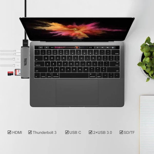 Pbuddy USB C Hub MacBook Pro Adapter with Type-C Pass-Through Charging 40Gbs Thunderbolt 3 SD/TF Card Reader and 2 USB 3.0 for Newest 13 or 15 MacBook Pro 2017 and 2016 (Space Grey) Pbuddy USB C Hub MacBook Pro Adapter with Type-C Pass-Through Charging 40Gbs Thunderbolt 3 SD/TF Card Reader and 2 USB 3.0 for Newest 13 or 15 MacBook Pro 2017 and 2016 (Space Grey)